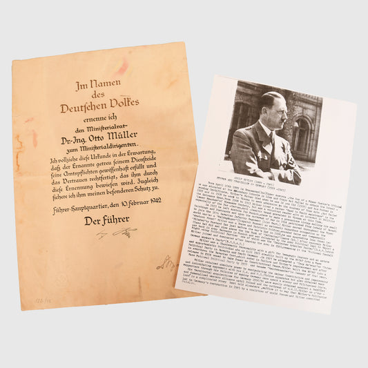 German WWII Adolf Hitler Signed Promotion Document – 1942