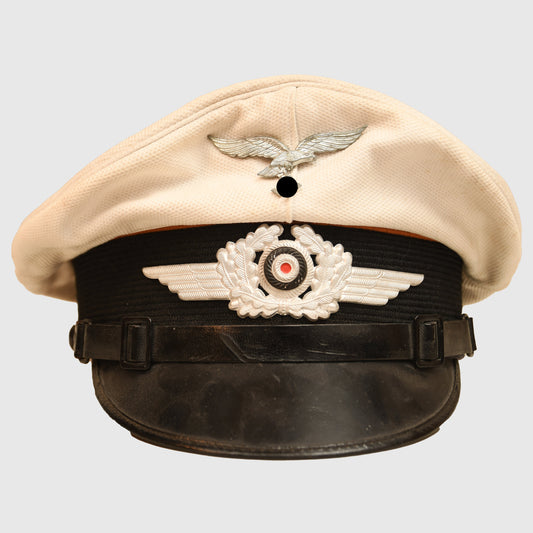 German WWII Luftwaffe Signals White Top Visor Cap